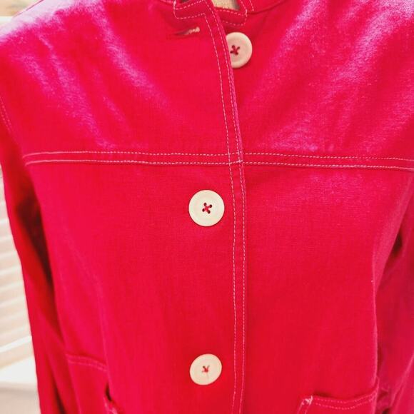 VINTAGE PENDELTON RED LINEN BUTTON DOWN JACKET WITH POCKETS SIZE MED - Picture 2 of 7